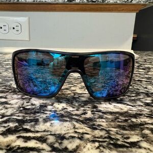 Oakley Turbine Sunglasses with Blue-Purple Mirrored Lens, Matte Black Frames